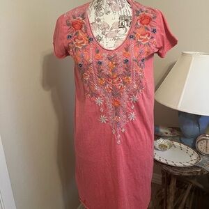 Johnny Was Pink Embroidered Midi Dress